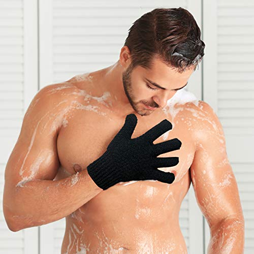 CLEEDY Bath Exfoliating Gloves - 4 Pcs Lengthened and Large Scrubbing Gloves for Shower, Spa, Massage - Scrub Mitts for Body, Face, Hand and Foot (Black and Gray) - Image 5