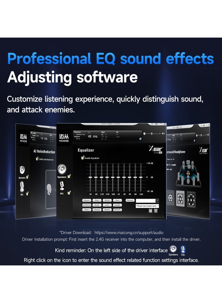 مكشوزي سماعة ألعاب لاسلكية V9 Pro، صوت محيطي 7.1 لأجهزة PS5 وPS4 وسماعات رأس Switch للألعاب، سماعة ألعاب ثلاثية الأوضاع، ميكروفون عازل للضوضاء، بطارية تدوم 250 ساعة، خفيفة الوزن - Image 4