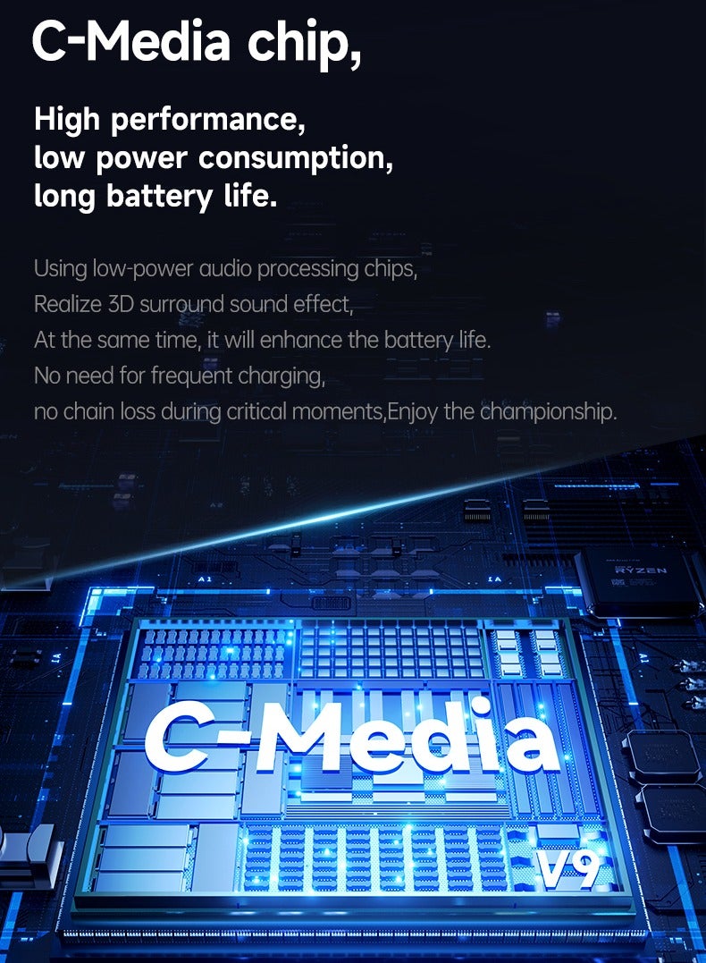 مكشوزي سماعة ألعاب لاسلكية V9 Pro، صوت محيطي 7.1 لأجهزة PS5 وPS4 وسماعات رأس Switch للألعاب، سماعة ألعاب ثلاثية الأوضاع، ميكروفون عازل للضوضاء، بطارية تدوم 250 ساعة، خفيفة الوزن - Image 5