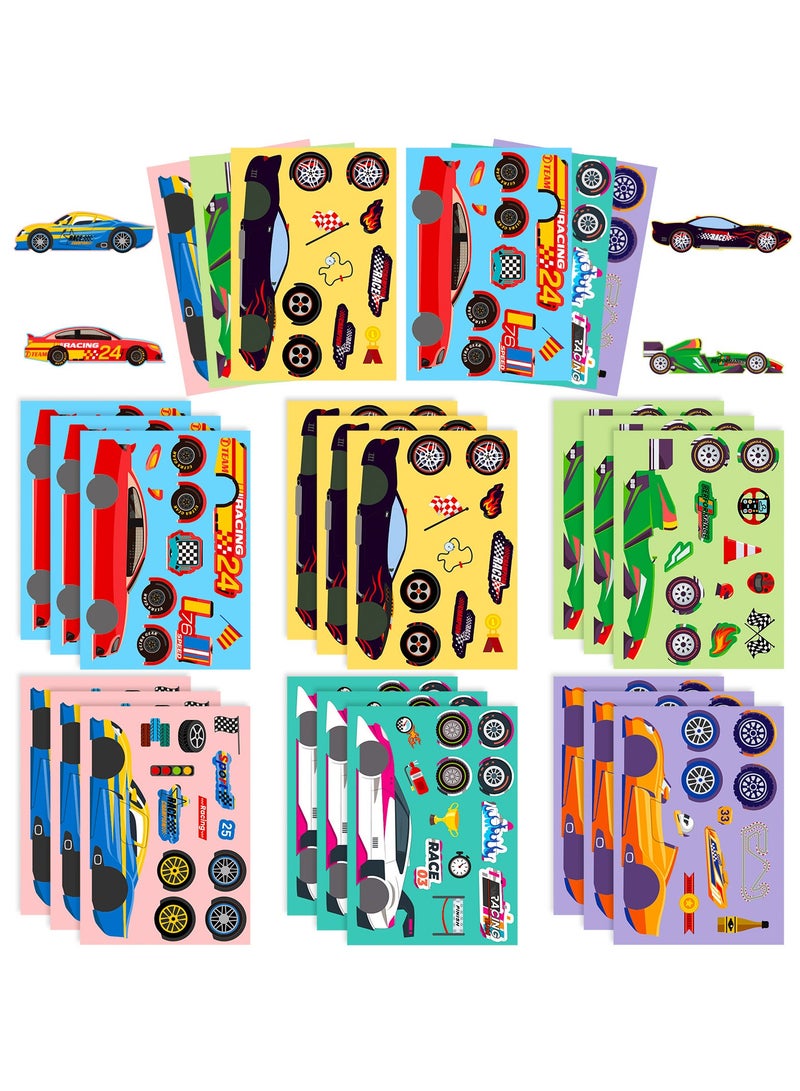24 Sheets Car Stickers for Kids, Make Your Own Stickers DIY Race Car Stickers, Make a Face Car Stickers for Race Car Party Favors Car Themed Birthday Party Decorations - Image 1
