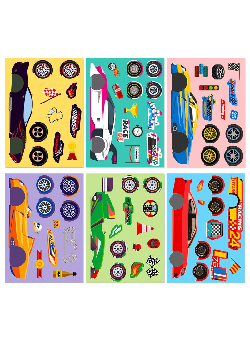 24 Sheets Car Stickers for Kids, Make Your Own Stickers DIY Race Car Stickers, Make a Face Car Stickers for Race Car Party Favors Car Themed Birthday Party Decorations - Image 3