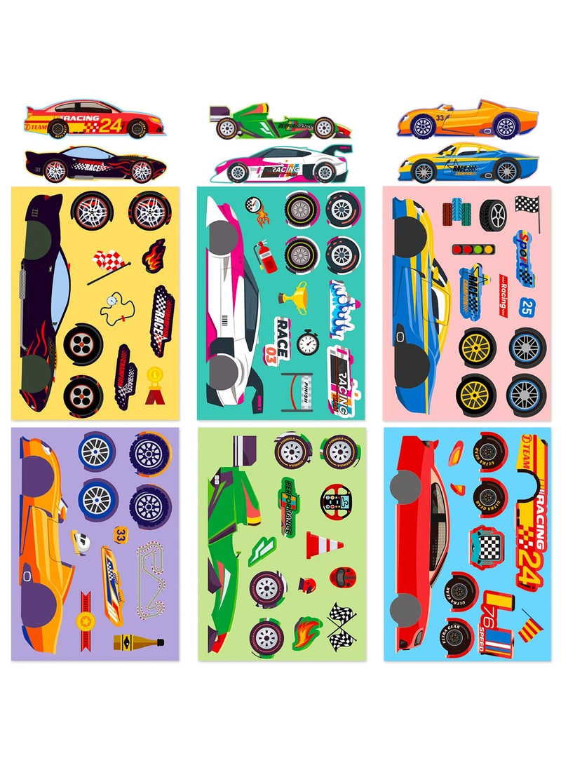 24 Sheets Car Stickers for Kids, Make Your Own Stickers DIY Race Car Stickers, Make a Face Car Stickers for Race Car Party Favors Car Themed Birthday Party Decorations - Image 2