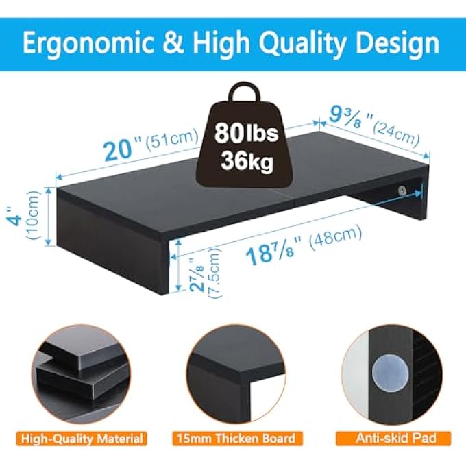 rayihni MONITOR STAND 20'' FOR LAPTOP COMPUTER,BLACK DESKTOP STAND FOR PRINTER (SINGLE LAYER) - Image 3