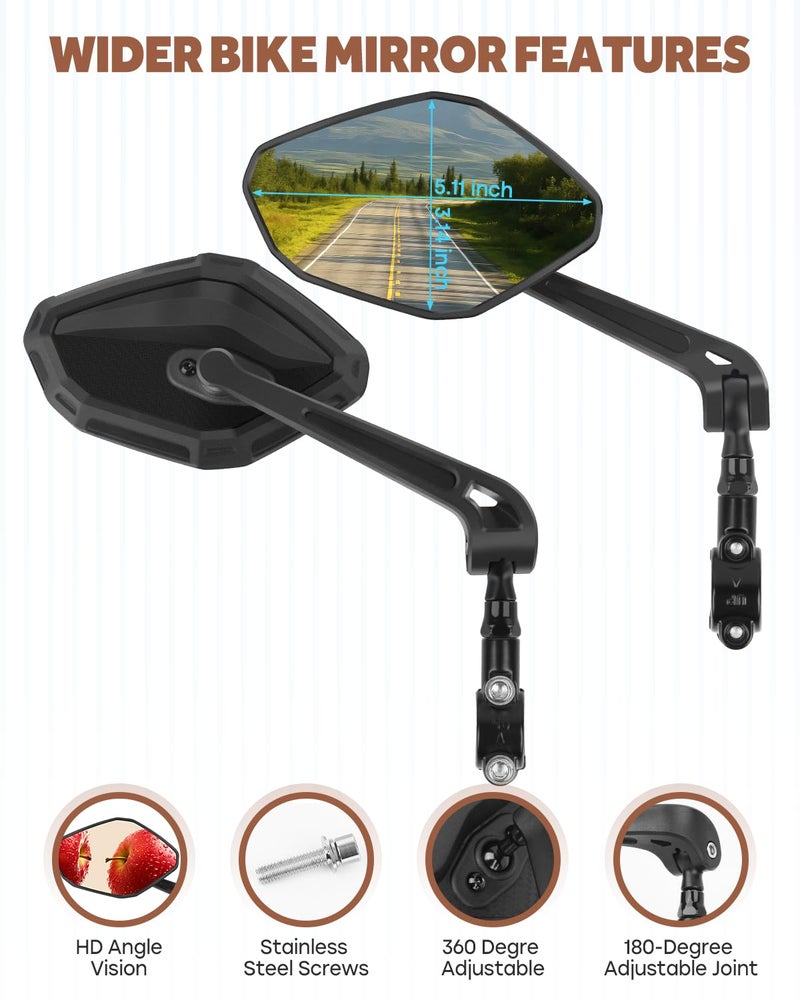 WUVOP Bike Mirror Handlebar Mount, HD Wide Rear View Bicycle Mirrors for Handlebars with Scratch Resistant Glass, 360Â°Adjustable Bike Rear View Mirror for Scooter, Motorcycle, Bikes (HD Lens: Left) - Image 2