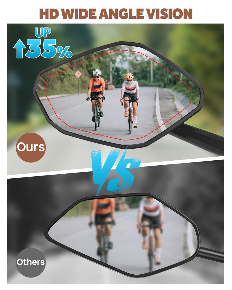 WUVOP Bike Mirror Handlebar Mount, HD Wide Rear View Bicycle Mirrors for Handlebars with Scratch Resistant Glass, 360Â°Adjustable Bike Rear View Mirror for Scooter, Motorcycle, Bikes (HD Lens: Left) - Image 4