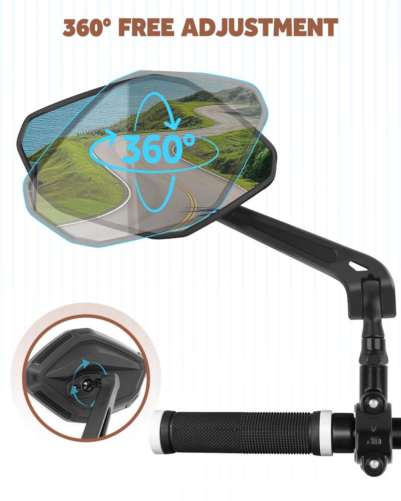 WUVOP Bike Mirror Handlebar Mount, HD Wide Rear View Bicycle Mirrors for Handlebars with Scratch Resistant Glass, 360Â°Adjustable Bike Rear View Mirror for Scooter, Motorcycle, Bikes (HD Lens: Left) - Image 3