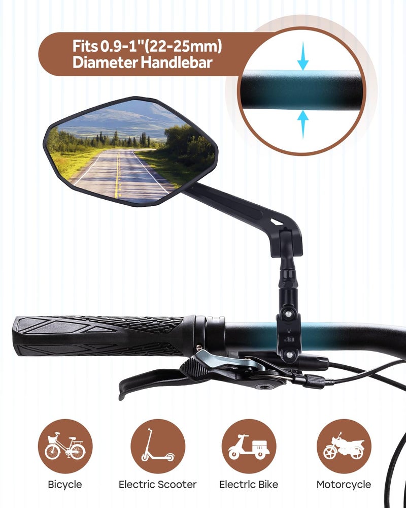 WUVOP Bike Mirror Handlebar Mount, HD Wide Rear View Bicycle Mirrors for Handlebars with Scratch Resistant Glass, 360Â°Adjustable Bike Rear View Mirror for Scooter, Motorcycle, Bikes (HD Lens: Left) - Image 5