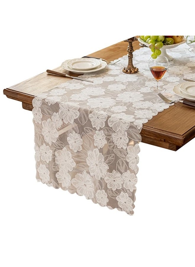 New Lace Tablecloth Tea Table Top Premium Light Luxury Studio Atmosphere Tablecloth Beige (45*240cm) - Image 1