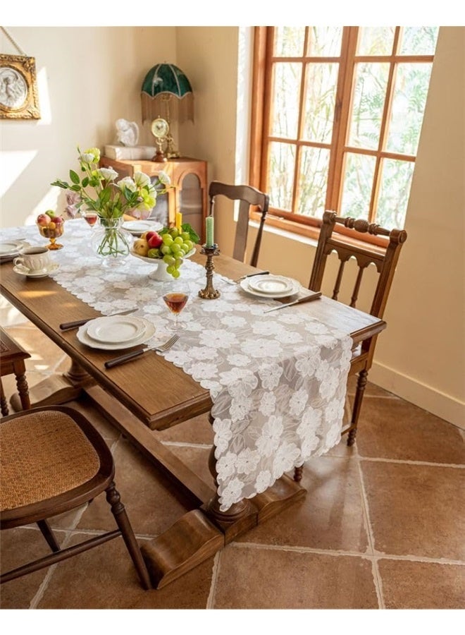 New Lace Tablecloth Tea Table Top Premium Light Luxury Studio Atmosphere Tablecloth Beige (45*240cm) - Image 2
