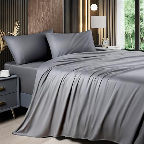 Mush 100% Bamboo King Size Bedsheet with 2 Pillow Covers | 100x108 in | 300 TC Bedsheet for Double Bed King Size | Ultra Soft, Natural Breathable & Cooling Double Bed Luxury Sheets | Charcoal - Image 1