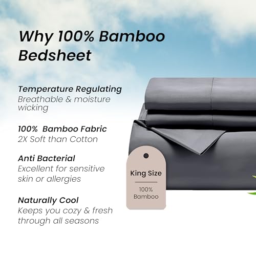 Mush 100% Bamboo King Size Bedsheet with 2 Pillow Covers | 100x108 in | 300 TC Bedsheet for Double Bed King Size | Ultra Soft, Natural Breathable & Cooling Double Bed Luxury Sheets | Charcoal - Image 4