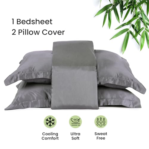 Mush 100% Bamboo King Size Bedsheet with 2 Pillow Covers | 100x108 in | 300 TC Bedsheet for Double Bed King Size | Ultra Soft, Natural Breathable & Cooling Double Bed Luxury Sheets | Charcoal - Image 2