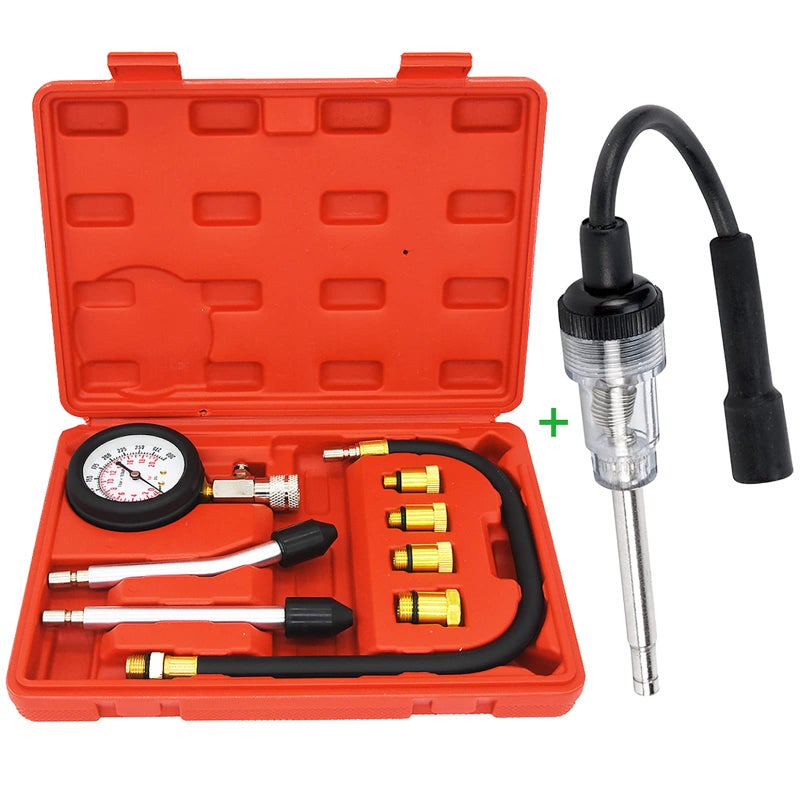 KAKO Petrol Engine Cylinder Compression Tester Kit and Spark Plug Tester Tool Fit for Automotive Car Lawnmower Truck Chainsaw Motorcycle Boat Petrol Gas Engine Diagnostic Compression Tester Kit (9 Pcs) - Image 1