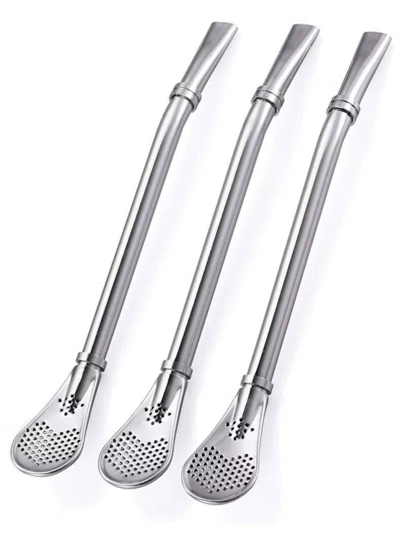 3 عبوات من شفاطات الشرب من الفولاذ المقاوم للصدأ - 304 درجة يربا ماتي ومصفاة شاي بأوراق فضفاضة مع فلتر مدمج، شفاطات تحريك متعددة الأغراض (فضي) - Image 1