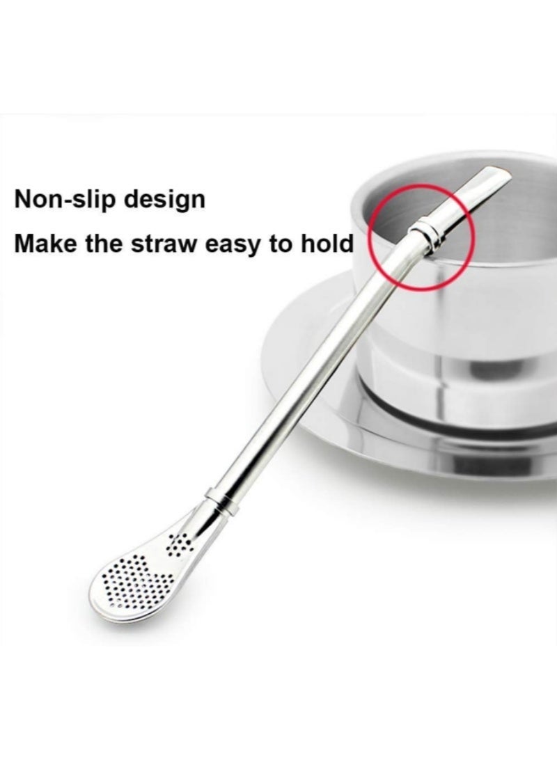 3 عبوات من شفاطات الشرب من الفولاذ المقاوم للصدأ - 304 درجة يربا ماتي ومصفاة شاي بأوراق فضفاضة مع فلتر مدمج، شفاطات تحريك متعددة الأغراض (فضي) - Image 5
