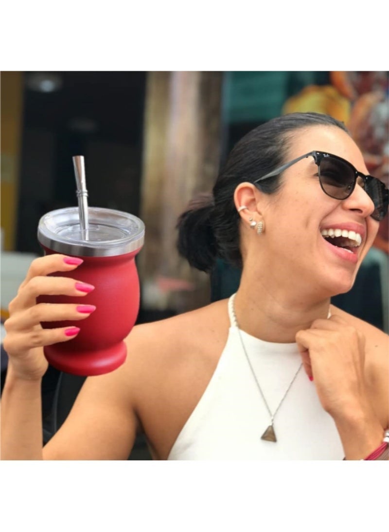 3 عبوات من شفاطات الشرب من الفولاذ المقاوم للصدأ - 304 درجة يربا ماتي ومصفاة شاي بأوراق فضفاضة مع فلتر مدمج، شفاطات تحريك متعددة الأغراض (فضي) - Image 4