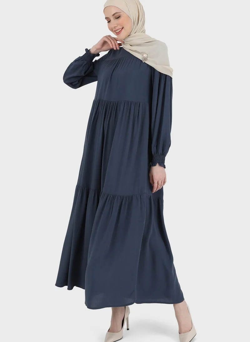 Refka by modanisa Puff Sleeve Tiered Dress