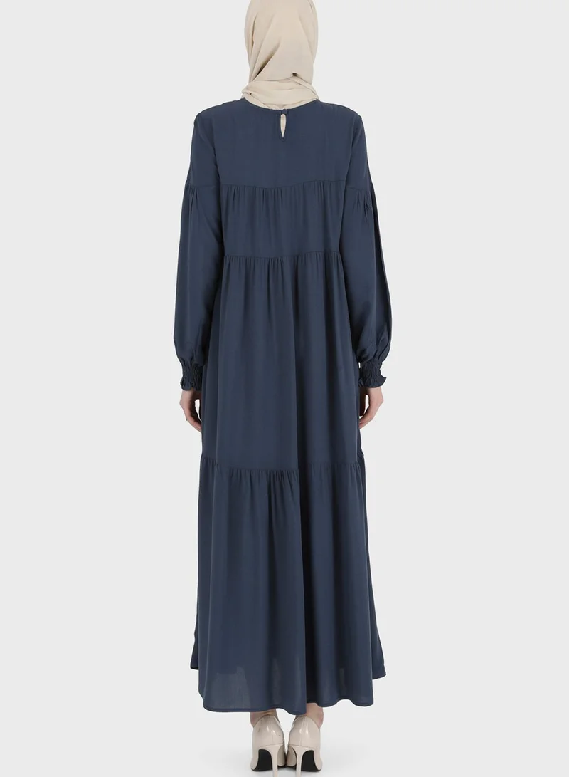 Refka by modanisa Puff Sleeve Tiered Dress