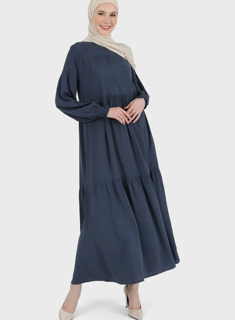 Refka by modanisa Puff Sleeve Tiered Dress