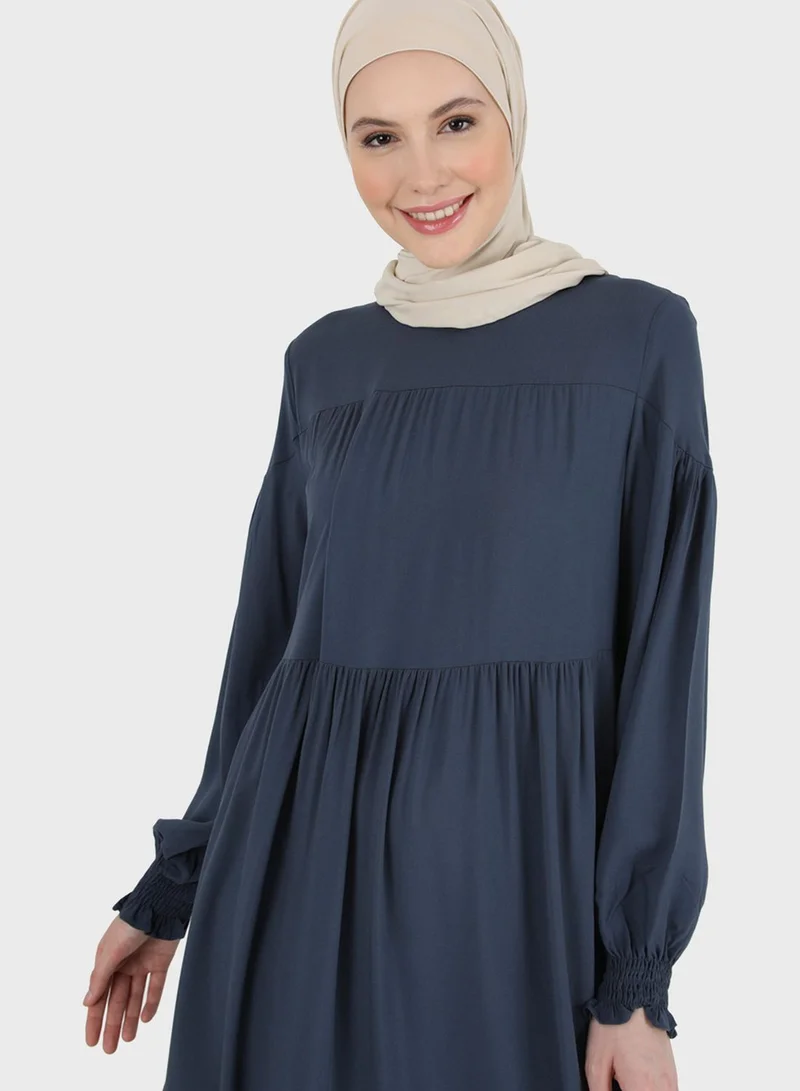 Refka by modanisa Puff Sleeve Tiered Dress
