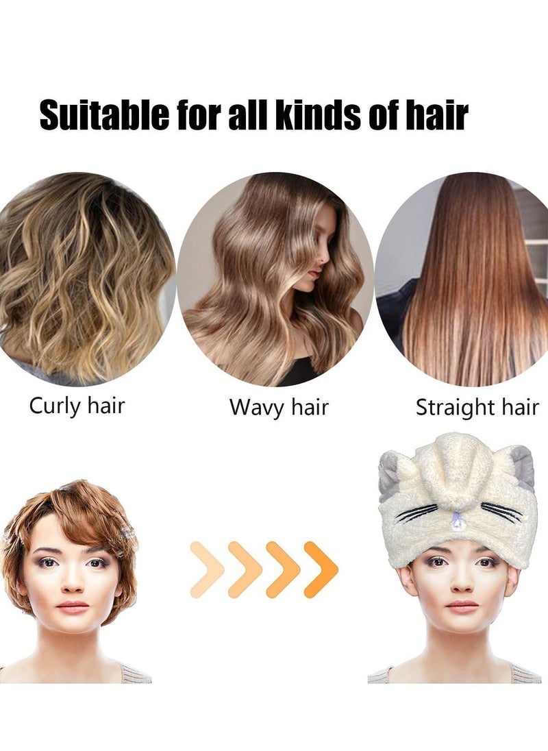 Y&D Hair Drying Towel, Microfiber Towel Wrap with Cat Ears, Women's Quick Dry Cap for Women and Kids Girls, Super Fast Absorbent Bath Shower Head Bandana Buttons  - Image 4