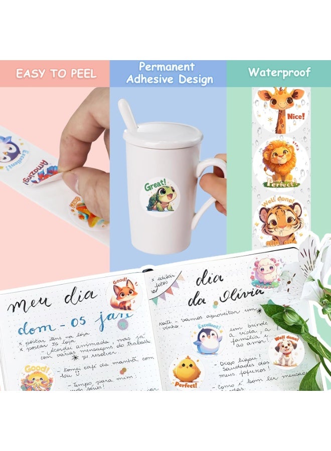 3 لفات من ملصقات الحيوانات للأطفال، 1500 قطعة ملصقات للأطفال بالجملة للأطفال من سن 2-4 سنوات، 24 تصميمًا للمزرعة/المحيط/الحياة البرية، ملصقات لطيفة مع كلمات تحفيزية لمكافأة الأطفال، مستلزمات مدرسية (1.0 بوصة) - Image 5