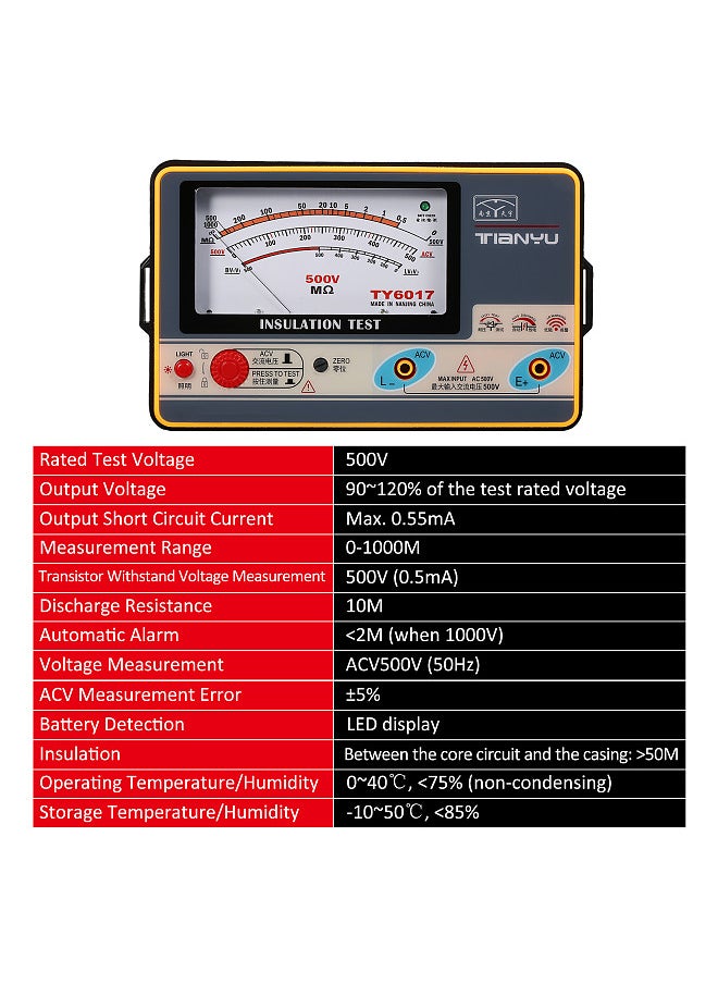 Generic - Insulation Resistance Meter Digital Ohmmeter Handheld Insulation Tester Megameter 0-1000MΩ 500V High Accuracy Megohmmeter Insulation Measurement Instrument - Image 1