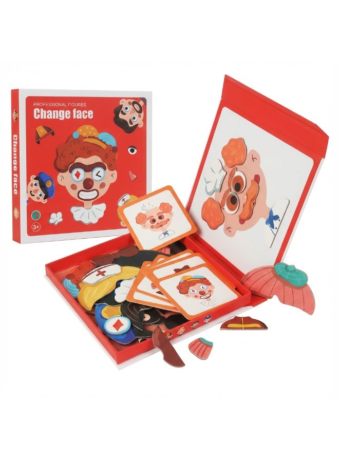 صندوق ألغاز الحروف المغناطيسية للأطفال لعبة تعليمية لمرحلة ما قبل المدرسة — مزج وتوفيق التعبيرات والعواطف بحرية — لعبة تعليمية مبكرة من قطع كبيرة — قطع مغناطيسية قوية تثير الخيال والمهارات الحركية الدقيقة — لعبة سفر - Image 1