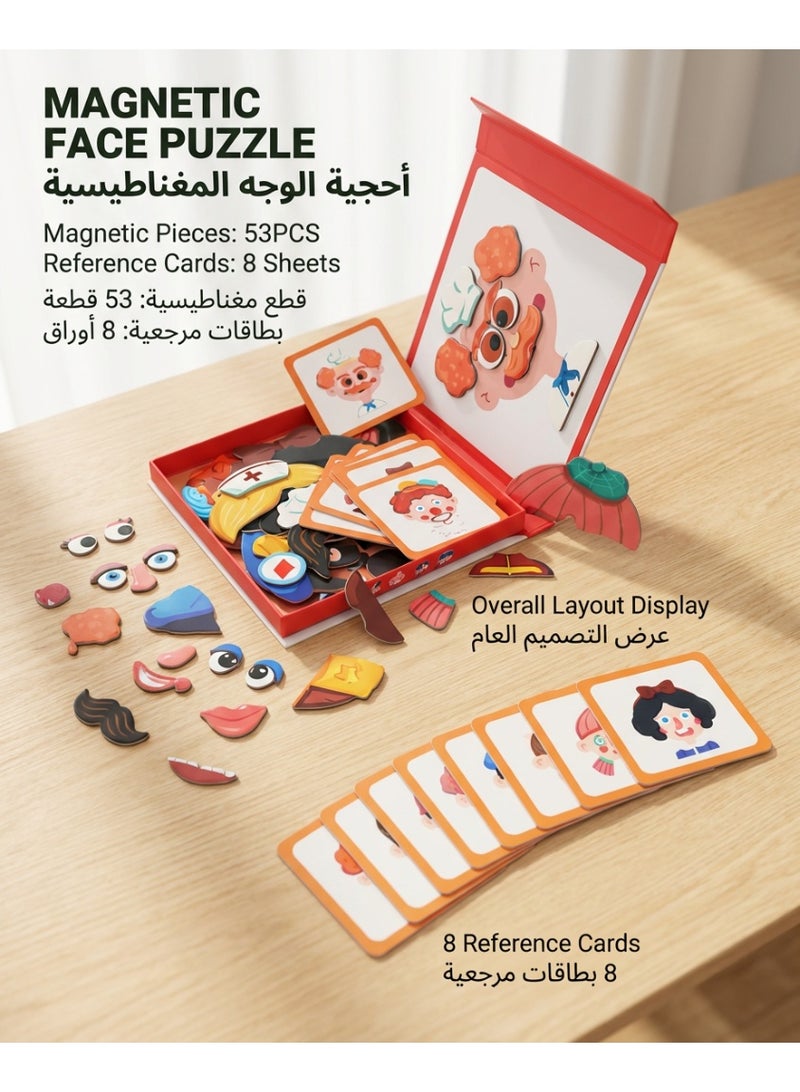 توي العاب مغناطيسية للاطفال، صناديق احجية الصور المقطوعة المغناطيسية مع لوحة العاب للاطفال من سن 3-8 سنوات، لعبة سطح الطاولة لمرحلة ما قبل المدرسة للاطفال الصغار، لعبة سفر محمولة، اصنع الوجه - Image 2