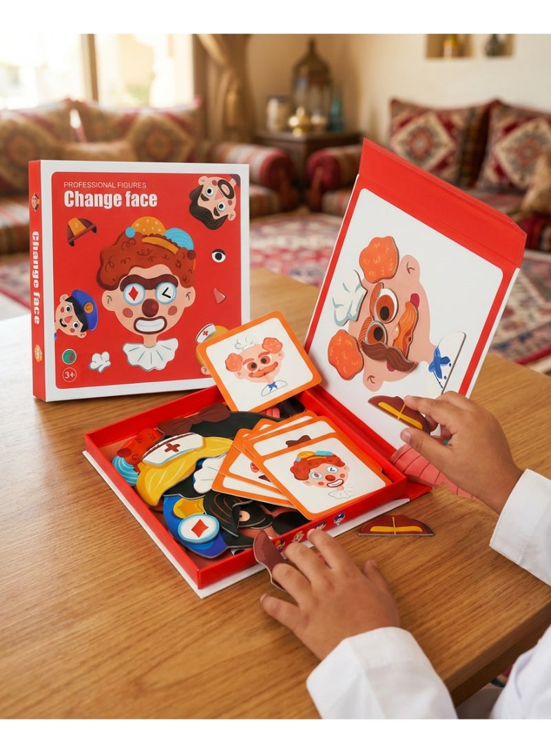 توي العاب مغناطيسية للاطفال، صناديق احجية الصور المقطوعة المغناطيسية مع لوحة العاب للاطفال من سن 3-8 سنوات، لعبة سطح الطاولة لمرحلة ما قبل المدرسة للاطفال الصغار، لعبة سفر محمولة، اصنع الوجه - Image 1