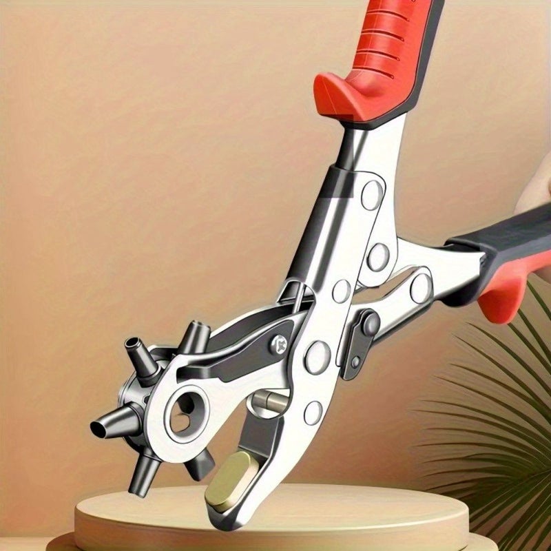 Red Heavy Duty Rotary Leather Punch Pliers Manual Lever Mechanism Precision Hole Punch For Belts Straps Ergonomic Design - Image 3