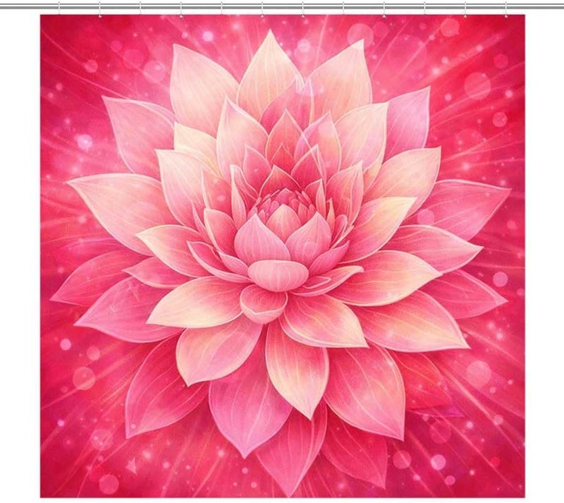Pink Lotus Flower with Radiant backgroundShower Curtain for Bathroom Waterproof Tan Shower Curtain with Hooks 71 inch x 71 inch - Image 1