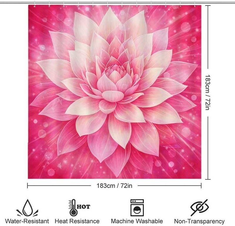 Pink Lotus Flower with Radiant backgroundShower Curtain for Bathroom Waterproof Tan Shower Curtain with Hooks 71 inch x 71 inch - Image 3