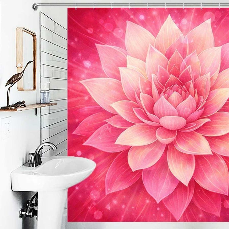 Pink Lotus Flower with Radiant backgroundShower Curtain for Bathroom Waterproof Tan Shower Curtain with Hooks 71 inch x 71 inch - Image 4