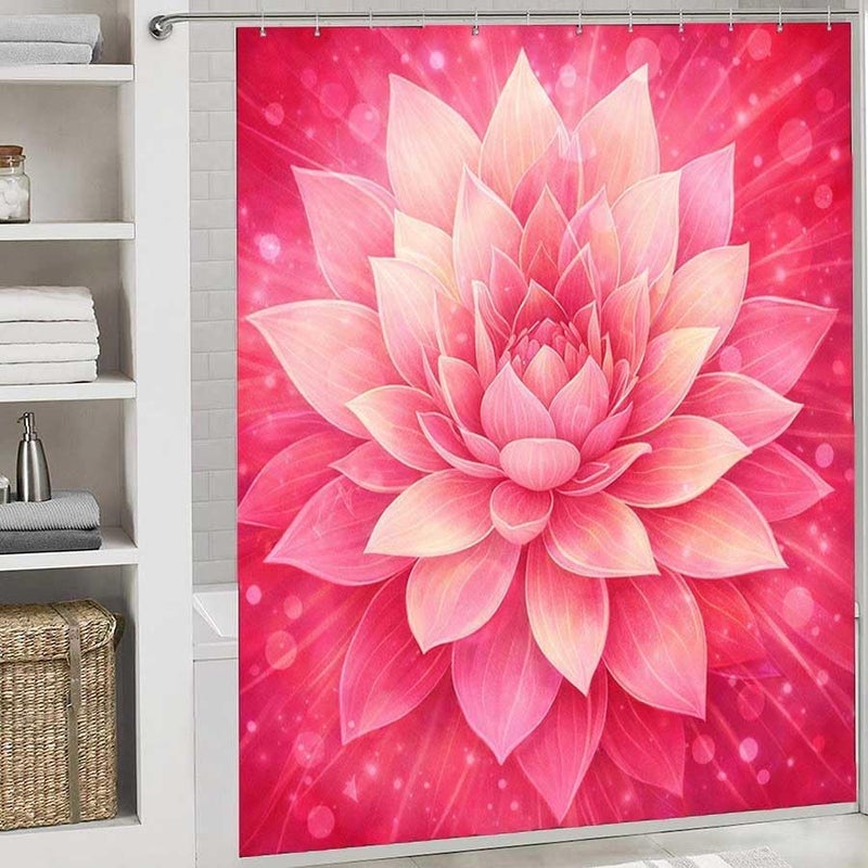 Pink Lotus Flower with Radiant backgroundShower Curtain for Bathroom Waterproof Tan Shower Curtain with Hooks 71 inch x 71 inch - Image 2