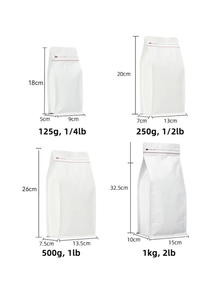 12Pcs Coffee Storage Bags With Valve Flat Bottom Self-Sealing Food Storage Bags For Food Dried Herbs Multi-Usage White Color  - Image 2