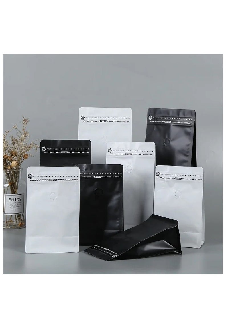 12Pcs Coffee Storage Bags With Valve Flat Bottom Self-Sealing Food Storage Bags For Food Dried Herbs Multi-Usage White Color  - Image 4