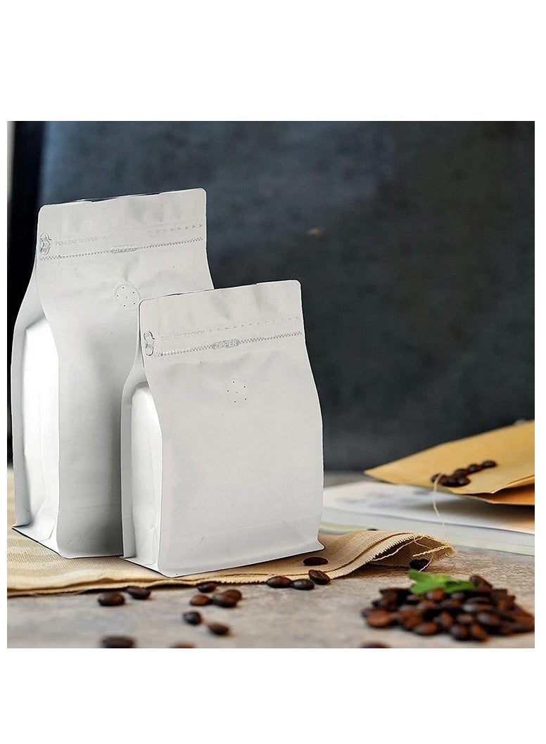 12Pcs Coffee Storage Bags With Valve Flat Bottom Self-Sealing Food Storage Bags For Food Dried Herbs Multi-Usage White Color  - Image 1