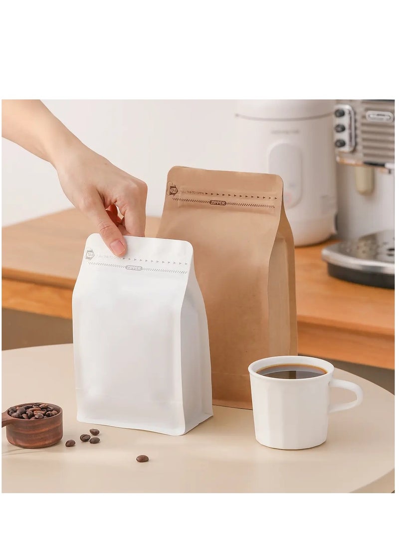 12Pcs Coffee Storage Bags With Valve Flat Bottom Self-Sealing Food Storage Bags For Food Dried Herbs Multi-Usage White Color  - Image 3