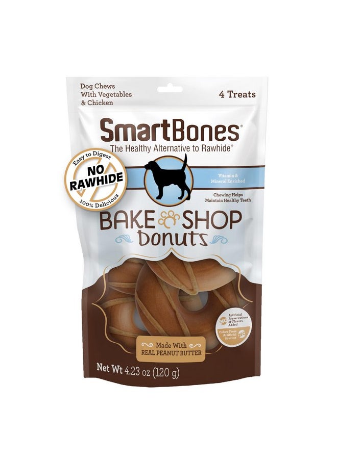 سمارت بونز - SmartBones Bake Shop Donuts with Peanut Butter، دلل كلبك بمضغ خالٍ من الجلد الخام، 4 قطع - Image 1