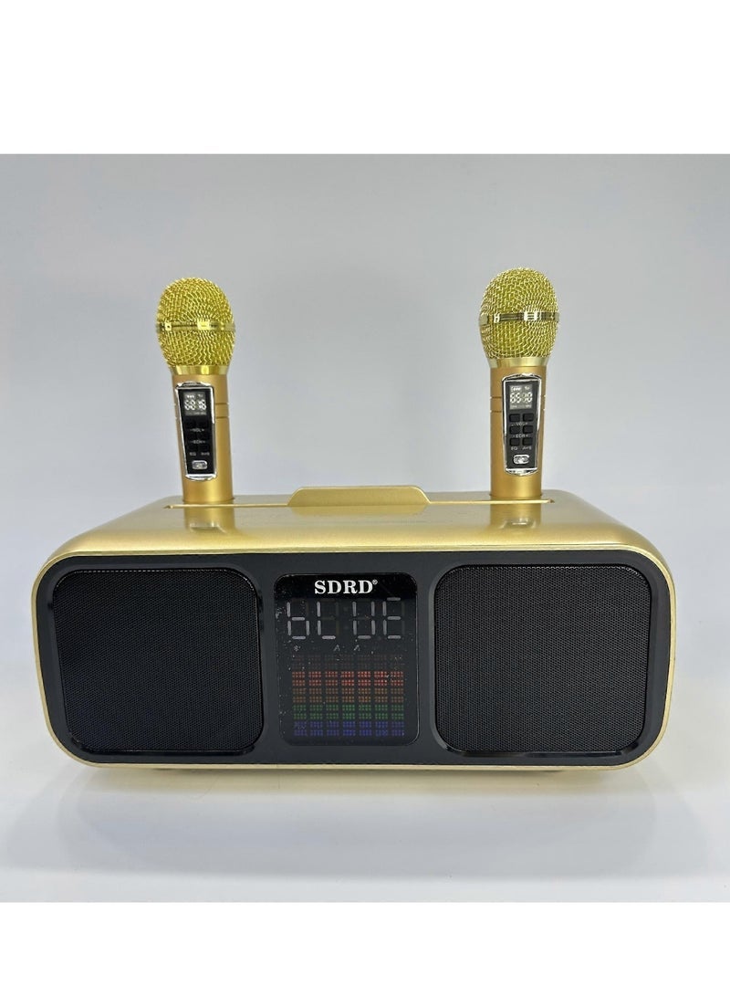 SDRD Karaoke Machine for Adults & Kids, Rechargeabl Portable Speaker with 2 UHF Wireless Microphones,Supports AUX/USB/Type C/TF Card/Bluetooth,PA System for Home, Party, Outdoors&Indoors Activities gold - Image 2