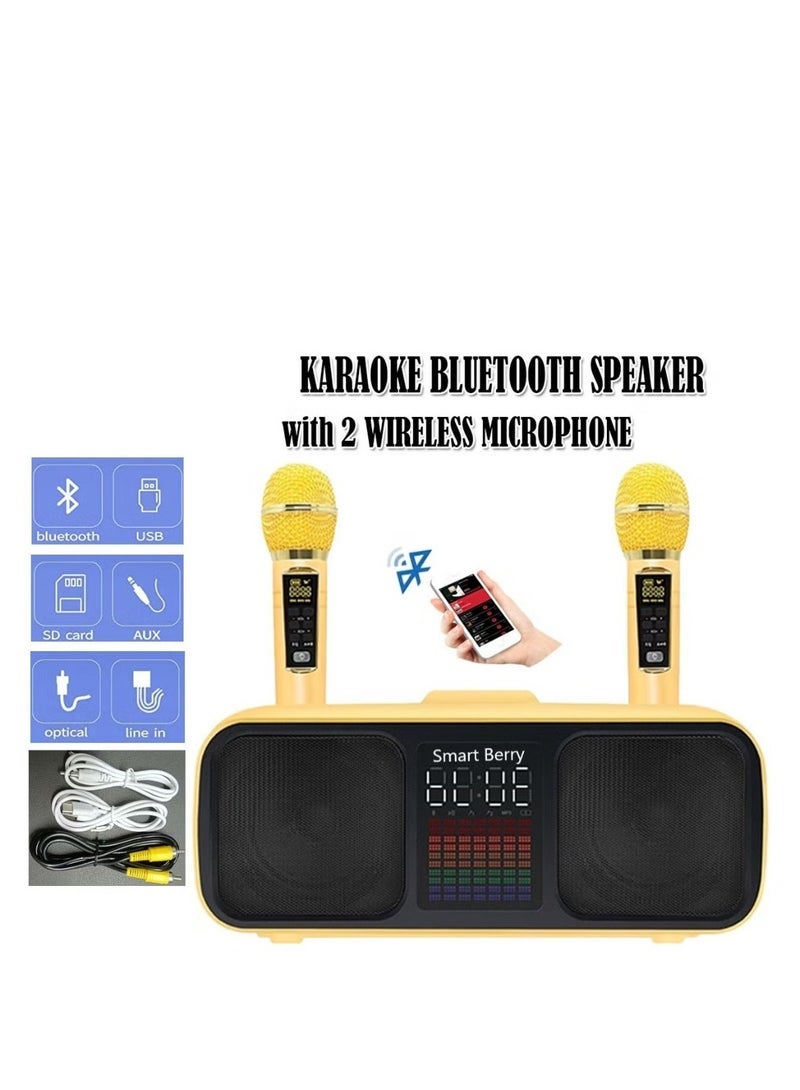 SDRD Karaoke Machine for Adults & Kids, Rechargeabl Portable Speaker with 2 UHF Wireless Microphones,Supports AUX/USB/Type C/TF Card/Bluetooth,PA System for Home, Party, Outdoors&Indoors Activities gold - Image 3