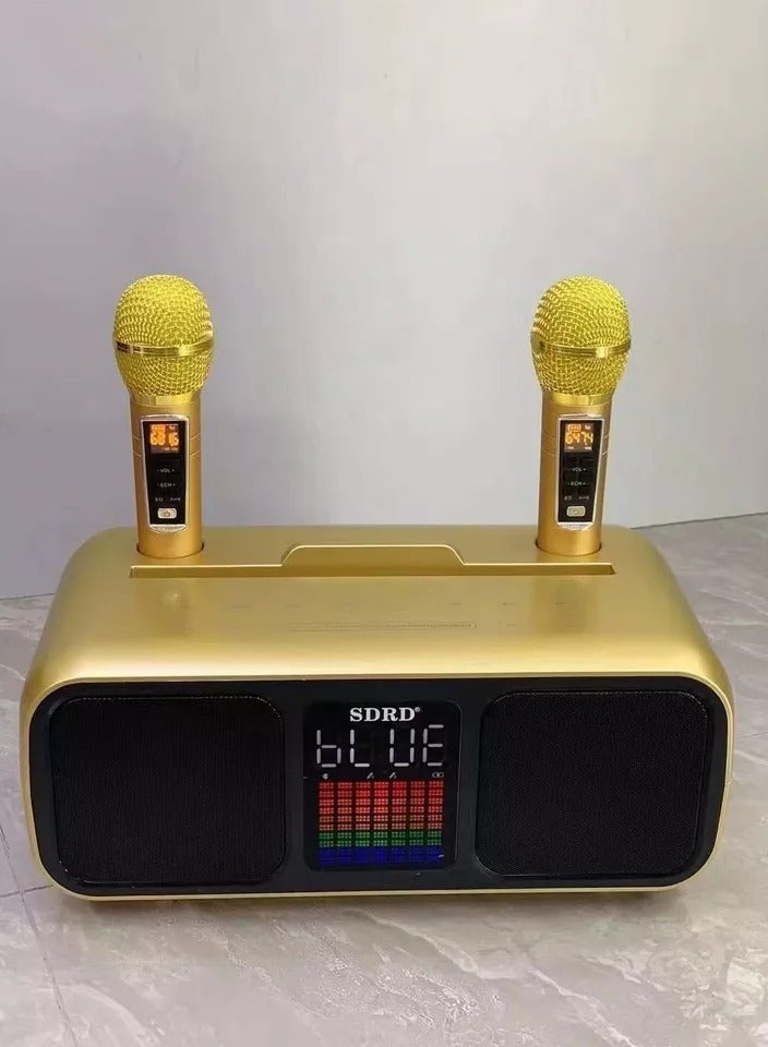 SDRD Karaoke Machine for Adults & Kids, Rechargeabl Portable Speaker with 2 UHF Wireless Microphones,Supports AUX/USB/Type C/TF Card/Bluetooth,PA System for Home, Party, Outdoors&Indoors Activities gold - Image 1
