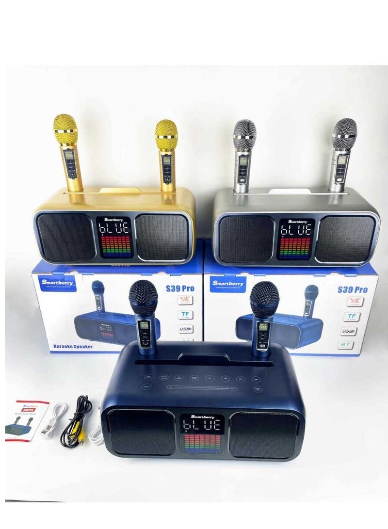 SDRD Karaoke Machine for Adults & Kids, Rechargeabl Portable Speaker with 2 UHF Wireless Microphones,Supports AUX/USB/Type C/TF Card/Bluetooth,PA System for Home, Party, Outdoors&Indoors Activities gold - Image 4