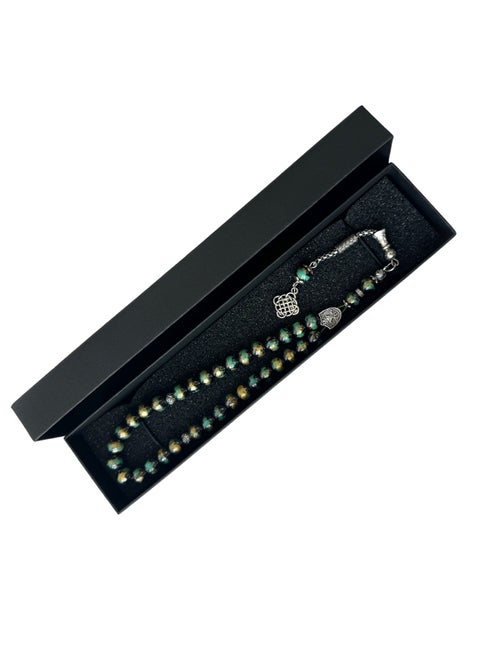 Prayer Beads 33 Natural Stone Hematite Dhikr Tasbih 8mm with Box and Metallic Tassel Ideal for Gift Ramadan Eid Green/Gold/Black
