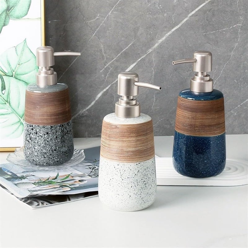 Soap Dispenser Shower Gel Hair Wash Water Pusher Lotion Dispenser Dispenser Empty Bottle Hotel Ceramic Soap Dispenser(Blue) - Image 3