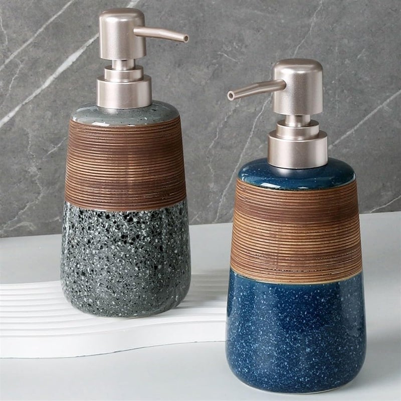 Soap Dispenser Shower Gel Hair Wash Water Pusher Lotion Dispenser Dispenser Empty Bottle Hotel Ceramic Soap Dispenser(Blue) - Image 4