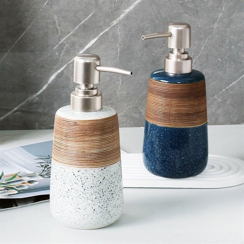 Soap Dispenser Shower Gel Hair Wash Water Pusher Lotion Dispenser Dispenser Empty Bottle Hotel Ceramic Soap Dispenser(Blue) - Image 5