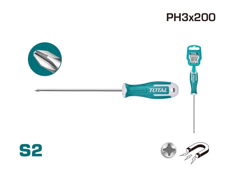 TOTAL Total Philips Screwdriver S2 PH3X200 (8x200 MM) Lenth : 200mm, Shaft : 8mm, Magnetic Tip | hand Tools | Industrial Tools | - THT26PH3200  - Image 2