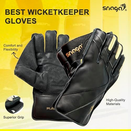 SNAGA Premium Leather Wicket Keeping Gloves, Durable Construction, Superior Grip, High-Density Finger Protection, Ergonomic Design for Enhanced Flexibility and Comfort (Players) - Image 2